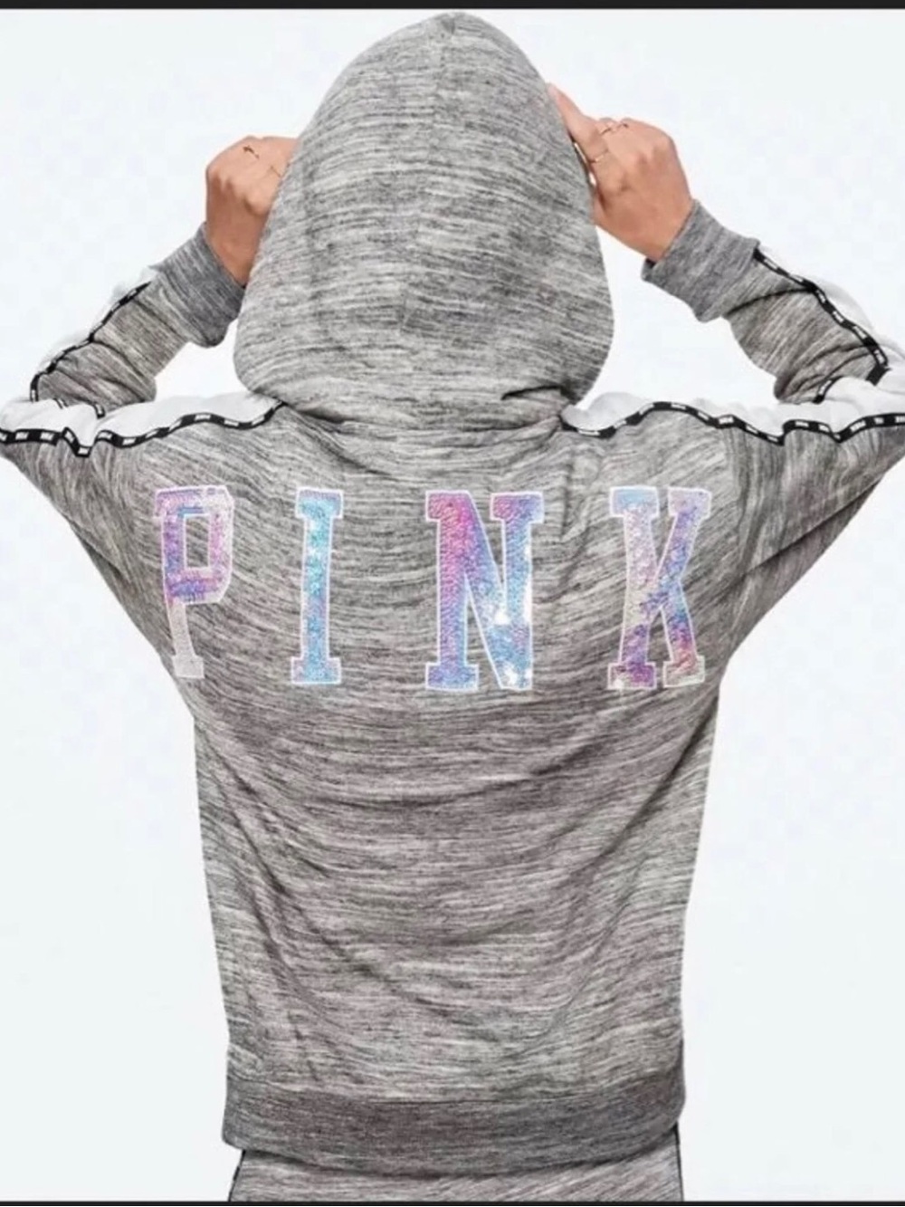 PINK Victoria's Secret Gray Hooded Jacket with Sherpa Trim